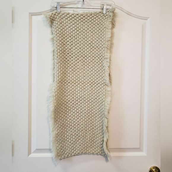 Textured Cream Infinity Scarf with Fringe - Picture 2 of 3